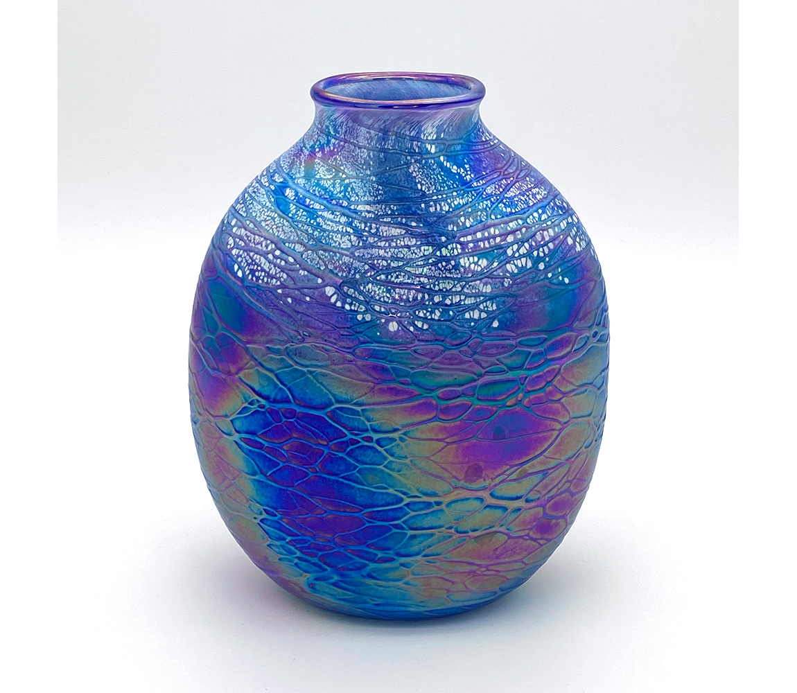 Oval Blue Luster Vase by Tom Stoenner